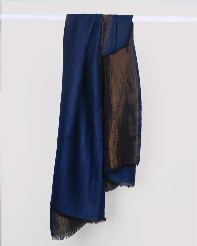 Pashmina Wool Plain Zari Reversible Stole Blue